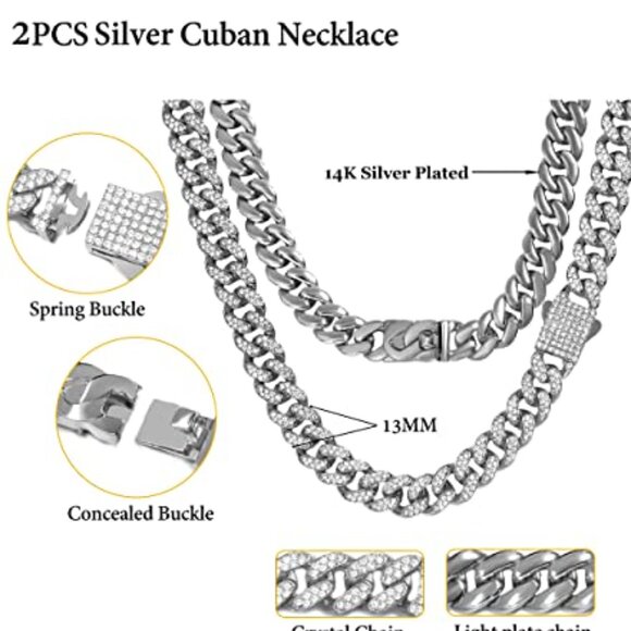 Cuban Link Chain Necklace Gold Silver Plated Bling Diamond Trendy Choker - Picture 7 of 8